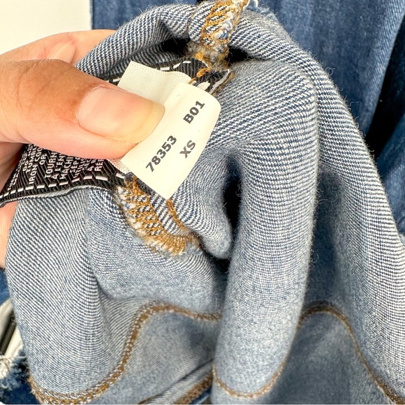 7 For All Mankind Denim Blue Jean Ring Zipper Front V Neck Midi Dress Size XS - Picture 5 of 7